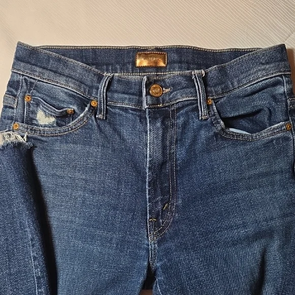 MOTHER Distressed Flare Jeans in Blue - Picture 3 of 13